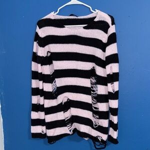 ROMWE Pink and Black Striped Sweater